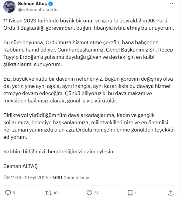 AK Parti İl Başkanlıklarında Istifa Dalga: Bitlis, Ordu ve Tunceli’de Değişim Kapıda