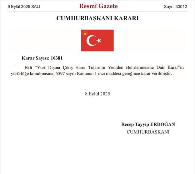 Resmi Gazete’de Yurt Dışı Çıkış Harcı Yeniden Belirlendi: Tutar 710 TL'den 1000 TL'ye Yükseldi